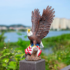 15.35In Majestic Lifelike Bald Eagle Statue - Durable Resin Garden Sculpture for picture