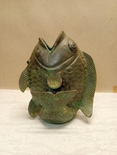 Vtg MCM Bronze Brass KOI FISH Open Mouth Sculpture Vase Green Patina 6 1/2