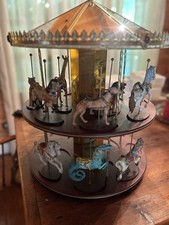 Vintage Franklin Mint Treasury of Carousel w/9 Painted Animals Double Tier picture