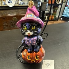 Christopher Radko Halloween Spellbound Black Cat Ornament on Pumpkin  With Tag picture
