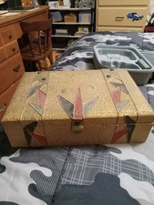 Vintage Mid Century Gold Geometric Inlay Keepsake Box 12 in picture