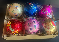 6 Large Vintage Glass Christmas Ornaments Handpainted  3.5