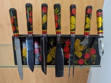 Rare Vintage Soviet Era Khokhloma Hand painted Kitchen Knifes Wall Set picture
