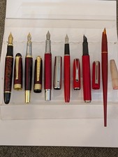 Vtg 6x Red Fountain Pen Lot - Steel Nibs - Fuliwen Platinum  picture