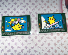 Bandai 1997 Pocket Monsters Japanese Card Lot 2 Pikachu cards balloon & surfing picture