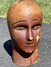 VTG Art Deco Wooden Mannequin Head Bust Millinery Hat Display #22 Early 1900s picture