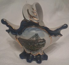 Antique Flow Blue Ambassador Bridge Windsor, Ontario Trinket Holder Gremany picture
