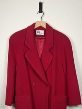 1970s Rice Coat Co. Vintage Wool Mohair Long Coat Red L Double Breasted ILGWU picture