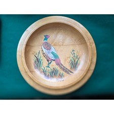 Vintage hand painted Pheasant on maple round picture