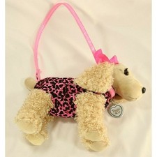 Poochie & Co Plush Poodle Dog Purse Pink Leopard Sequin Poodle Cocker Spaniel picture