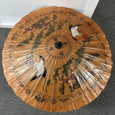 1950s Vintage Japanese Bamboo & Rice Paper Parasol Oiled Artwork Umbrella picture