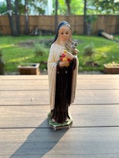 Vintage St Therese of Lisieux Little Flower Chalkware Statue Crucifix Roses picture
