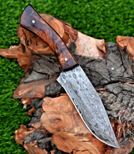 Custom HandMade Forged Damascus Steel Hunting Bowie Knife Wood Handle 2887 picture