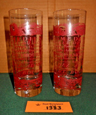 2 Clear & Red Les Comediens Paris SOUVENIR Drink Glass Tumblers Vintage picture