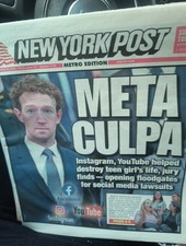The New York Post Thursday March 26 2026 META CULPA picture