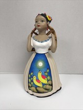 Lupita NAJACO Ceramic Figurine Doll Mexican Folk Art Carrying Bird Cage w/ Birds picture