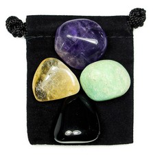 NEGATIVE ENERGY BLOCK Tumbled Crystal Healing Set = 4 Stones + Pouch + Card picture