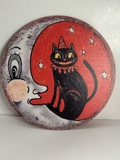 Halloween Anthropomorphic VINTAGE STYLE Moon Cat Acrylic Sign Wall Decor 8