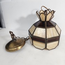 Vtg 60s Stained Slag Glass Swag Lamp Light Tiffany-Style 8.5