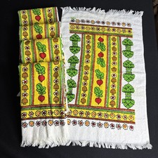 5 NOS Vintage Hand Kitchen Towels Mushrooms Artichokes Beets Daisies USA 70s picture