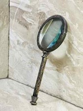 Large 10'' Antique Brass Henry Hughes Magnifying Nautical w Leather Case Decor picture
