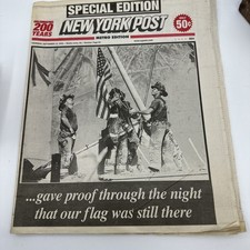 New York Post Sept 13 2001 9/11 Firefighters Raising Flag Newspaper 7-15 picture