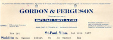 1907 ST PAUL MINN GORDON & FERGUSON HATS CAPS GLOVES FURS INVOICE BILLHEAD Z7821 picture