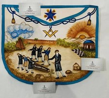 Masonic Hand Painted Custom Apron Handcrafted Freemason Artistic Regalia  picture