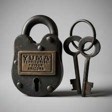 Yuma Prison Cast Iron Lock with Brass Tag & Keys — 2.5