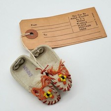  Beaded Moccasins Vintage  Miniature Souvenir Made In Japan Beige Orange VG Cond picture