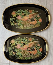 Set of Vintage Japanese black lacquer serving trays, Made In Japan picture