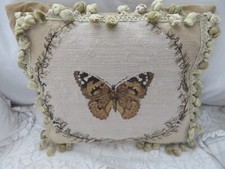 Aubusson style FRENCH COUNTRY Needlepoint Pillow w Insert BUTTERFLY Petit Point picture