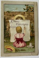 Victorian Trade Card Girl Painting A Merry Christmas to You TC10 picture