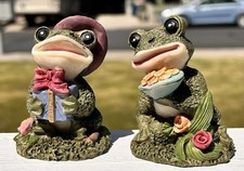 Vintage 1998 Whimsical Frog Couple Figurines Cottagecore Set Of 2 picture
