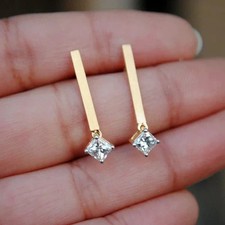 Princess-Cut Diamond Bar Earrings In 14k Yellow Gold Plated For Women's 2P picture