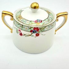 Antique T&V Limoges France Sugar Bowl Porcelain Floral & Gilt Handles c 1900 picture