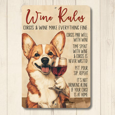 Corgi Wine Rules Sign bar metal tin funny handmade dog decor wall art gift picture