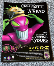 Rare Collectable Vintage 1998 Magazine Advert Picture H.E.D.Z Game Ad 90's picture