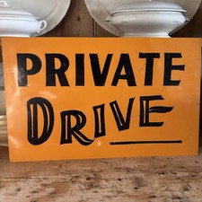Vintage ? Hand Painted OOAK Metal Private  Sign Orange Black  Halloween Decor picture