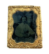 Antique Victorian Tintype Child Portrait Ornate Gilt Metal Frame 2.5” picture
