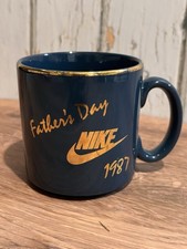 RARE 1987 Nike Fathers Day Coffee Mug Cobalt Blue Gold Swoosh Employee Promo picture