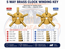 Universal Brass Clock Key for Winding Clocks 5 Prong Even & ODD Numbers picture