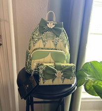 Loungefly Princess and the Frog Tiana Green Sequin Mini Backpack & Wallet picture