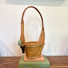 Rare Find-Vintage MCM Woven Wicker Swan / Bird/ Duck Basket with BRASS DETAILS picture
