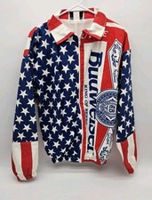 Vintage 1990s Budweiser Anheuser-Busch American Flag Zip-Up Cotton Jacket Size M picture