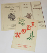 3 VINTAGE 1957-58 U.S. NAVAL BASE CHARLESTON, SC MENUS THANKSGIVING & CHRISTMAS picture
