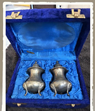 Vintage Salt & Pepper Shakers Set of 2 with Blue Velvet Box picture