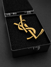 YSL Antique Bronze Gold Brooch Hat Scarf Tie Collar Lapel Pin Saint Laurent picture