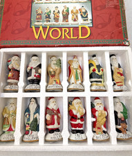Vintage Set Of Santas From Around the World Porcelain Handpainted 12 Set w/ Box picture