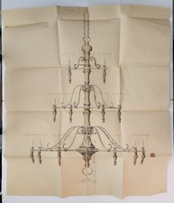 1940s vintage ORIGINAL SALES ART of 3-TIER CHANDELIER new metal crafts chicago picture